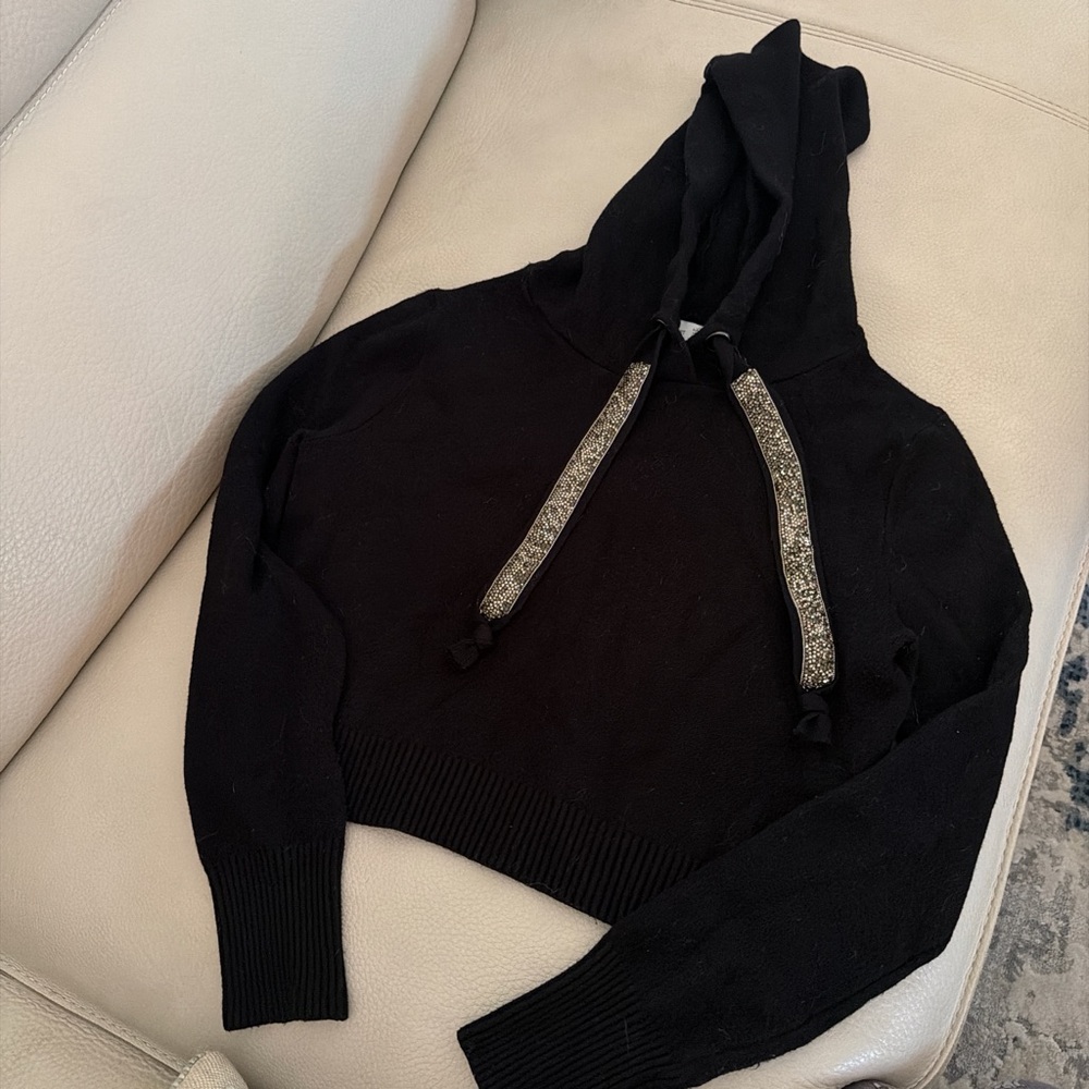 Zara Black Hooded Sweater with rhinestone hoodie strap